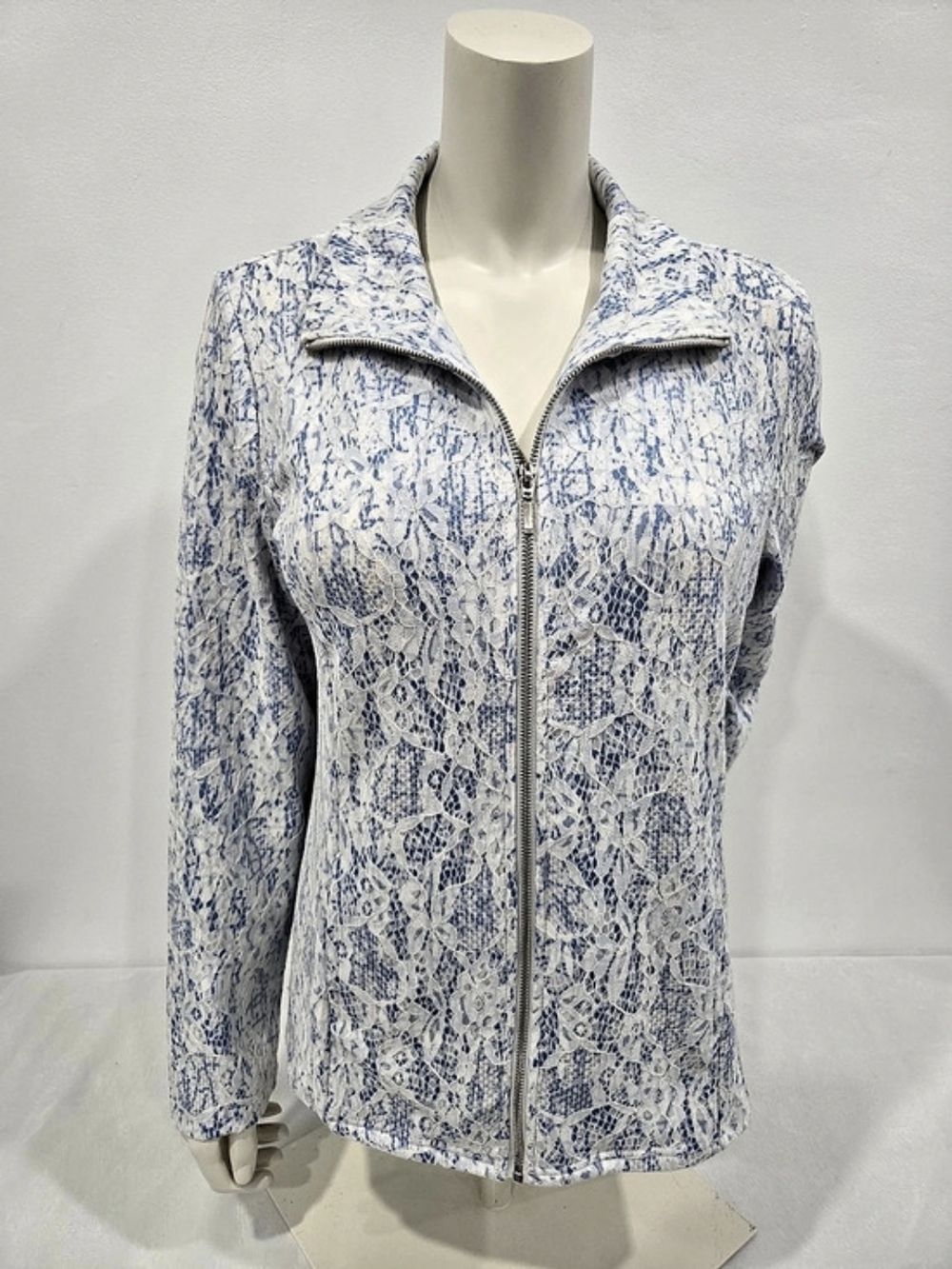 Cathy Daniels Floral Zip Jacket in Blue & White XL New Without Tag